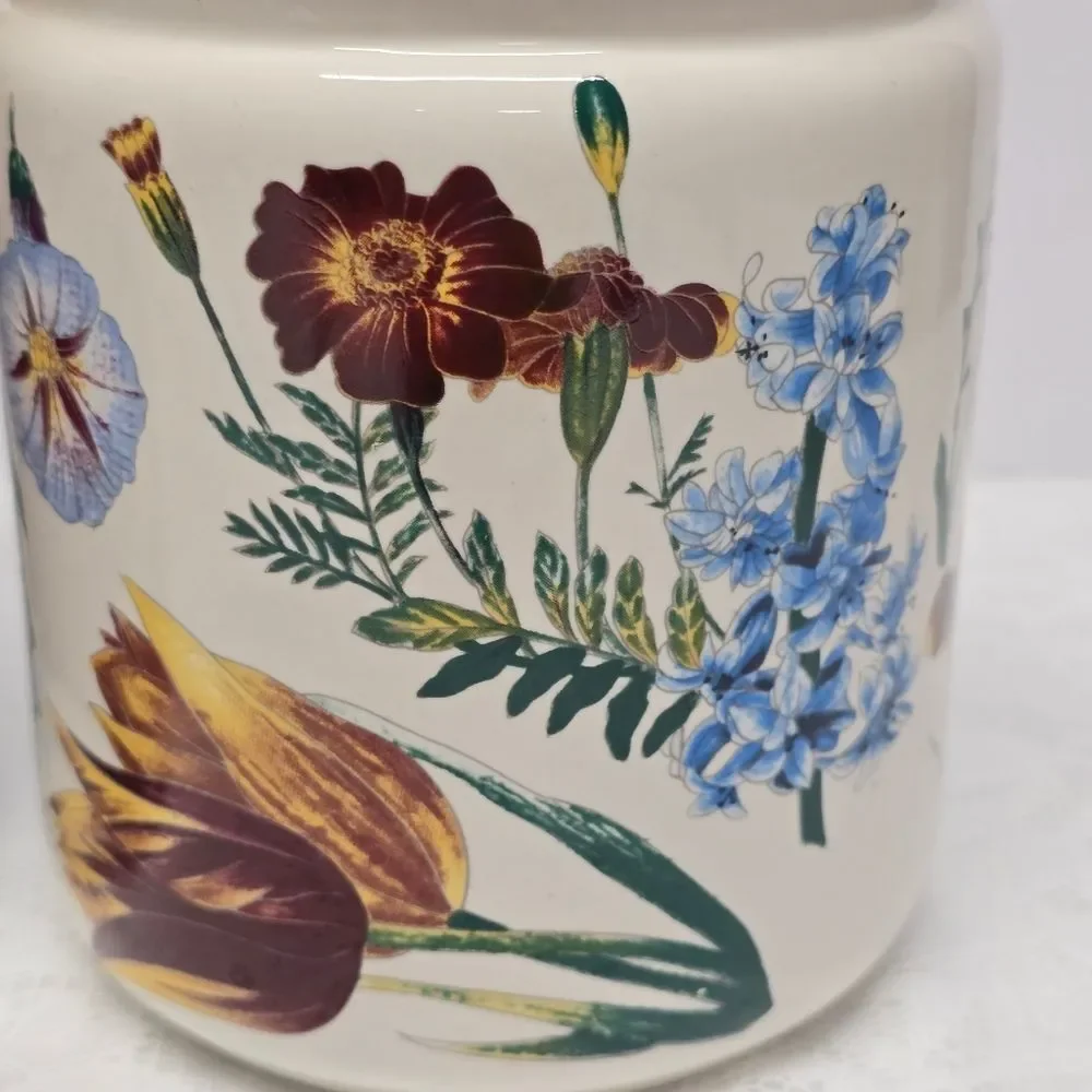 Vintage 70s Spring Garden Floral Canister Jars Made in Japan Boho Shabby Country